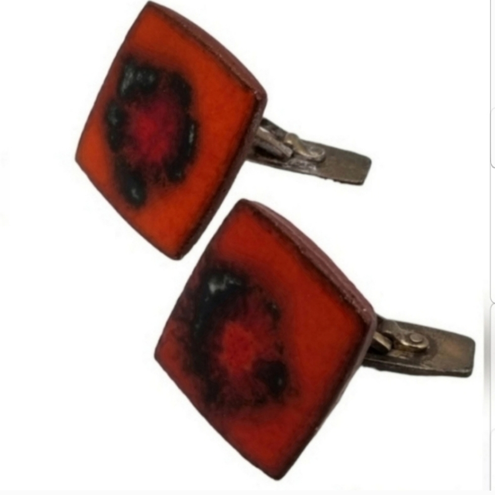 Brndsted Denmark Vintage Artisan Made Glazed Ceramic Cufflinks